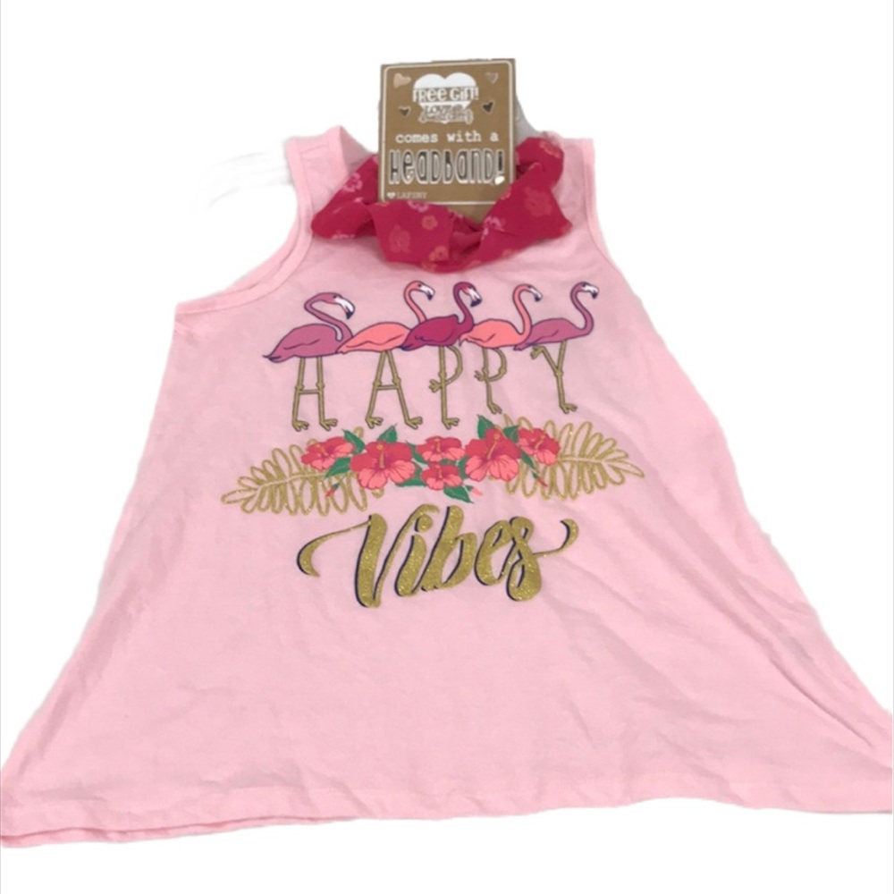 Love at First Sight Flamingo Tank Top & Headband, Pink, Medium 10/12